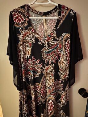 🩷Uncle Frank Black Paisley Print Flutter Sleeve Women's top/mini dress